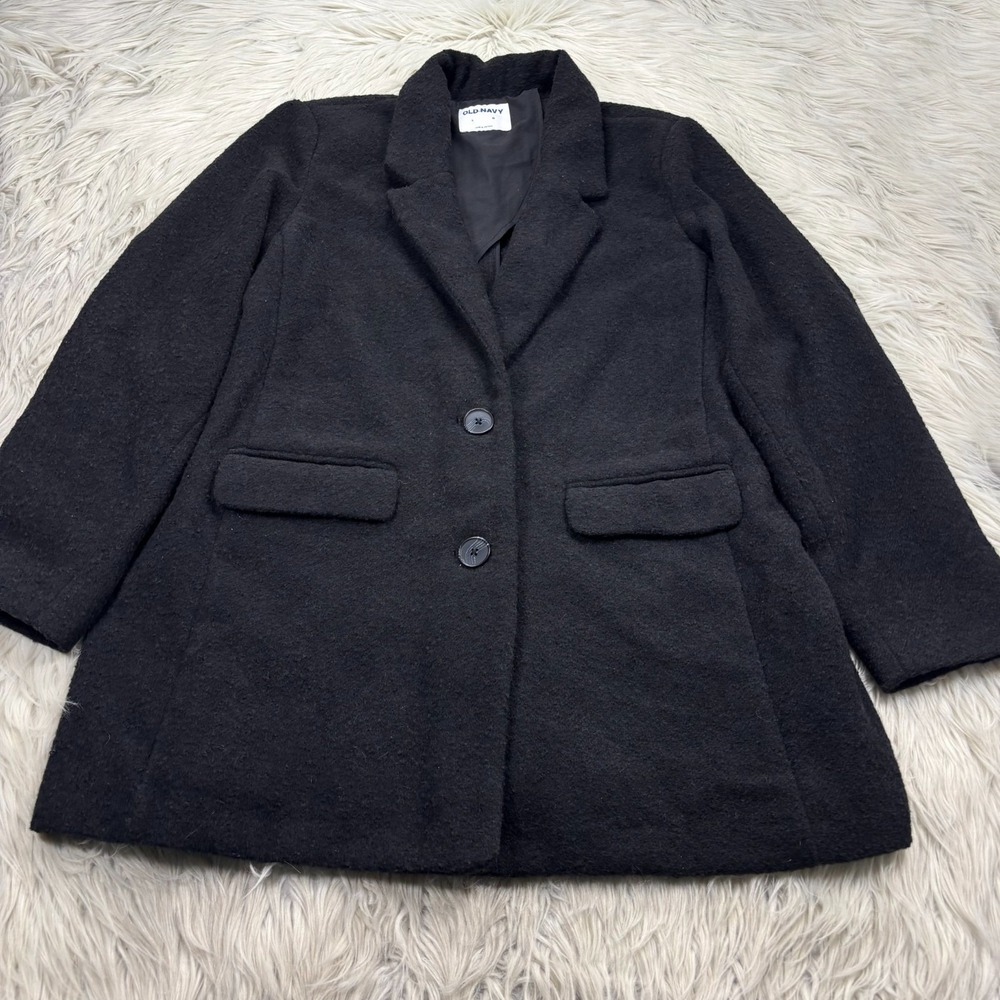 Old Navy Women's L Black Textured‎ Pea Coat Classic Preppy Minimalist